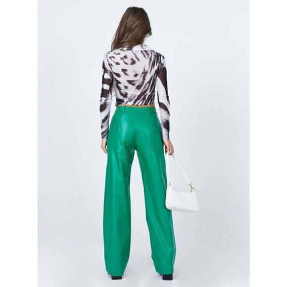 NWT PRINCESS POLLY Ashlea Faux Leather Mid Rise Slim Fit Flare Pants Sz 0 Green - Picture 4 of 12